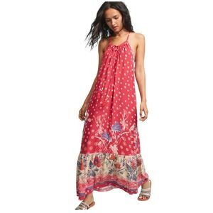 Anthropologie Maeve Kira Red Floral Patchwork Maxi Dress XS Coastal Romantic